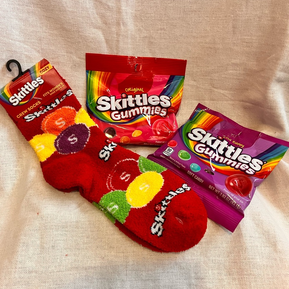 Nostalgic Skittles Gummies and Socks Bundle